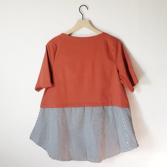 NWOT Burnt Orange + Checkered Top - Picture 2 of 3